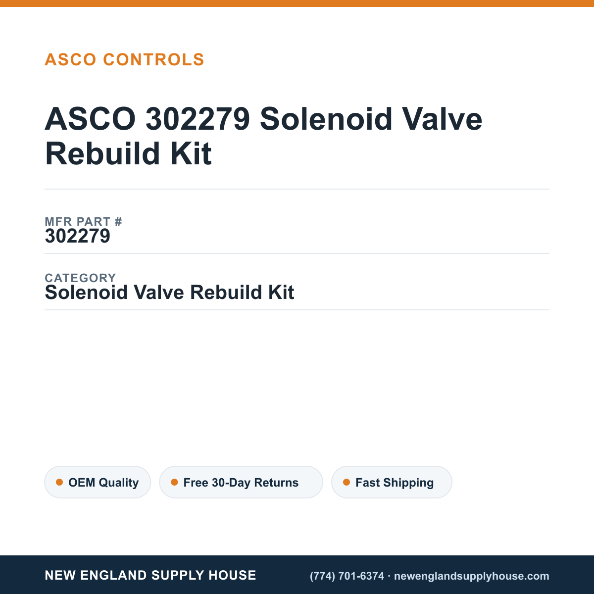 ASCO 302279 Solenoid Valve Rebuild Kit — New England Supply House spec card [NESH-SPEC-CARD-V2]