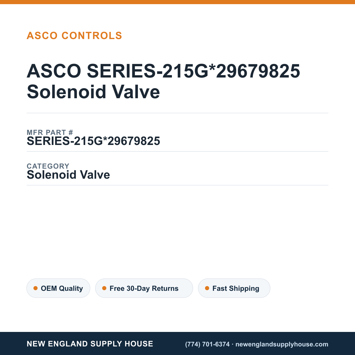 ASCO SERIES-215G*29679825 Solenoid Valve — New England Supply House spec card [NESH-SPEC-CARD-V2]