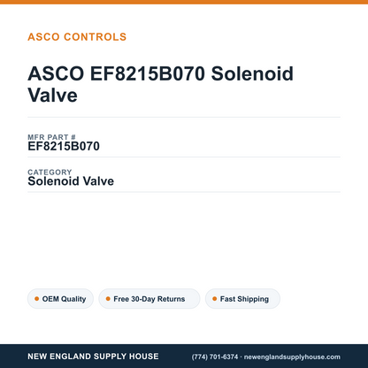 ASCO EF8215B070 Solenoid Valve — New England Supply House spec card [NESH-SPEC-CARD-V2]