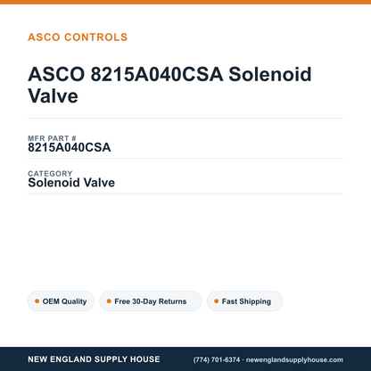 ASCO 8215A040CSA Solenoid Valve — New England Supply House spec card [NESH-SPEC-CARD-V2]