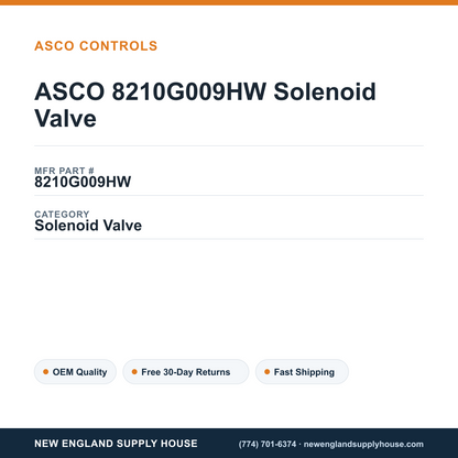 ASCO 8210G009HW Solenoid Valve — New England Supply House spec card [NESH-SPEC-CARD-V2]