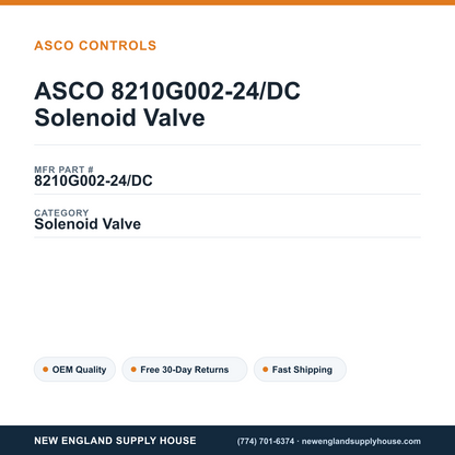 ASCO 8210G002-24/DC Solenoid Valve — New England Supply House spec card [NESH-SPEC-CARD-V2]