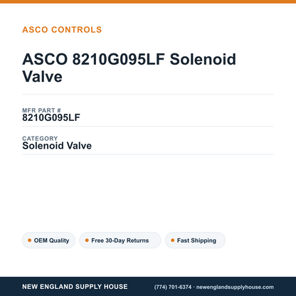 ASCO 8210G095LF Solenoid Valve — New England Supply House spec card [NESH-SPEC-CARD-V2]