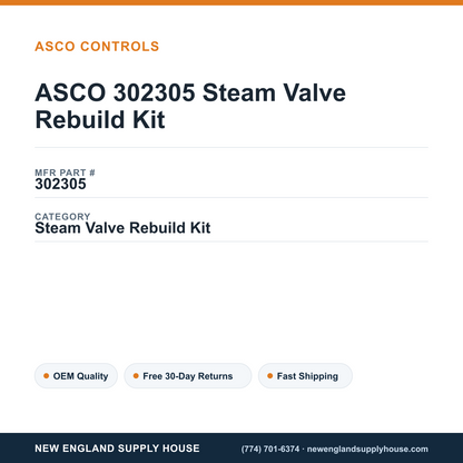 ASCO 302305 Steam Valve Rebuild Kit — New England Supply House spec card [NESH-SPEC-CARD-V2]