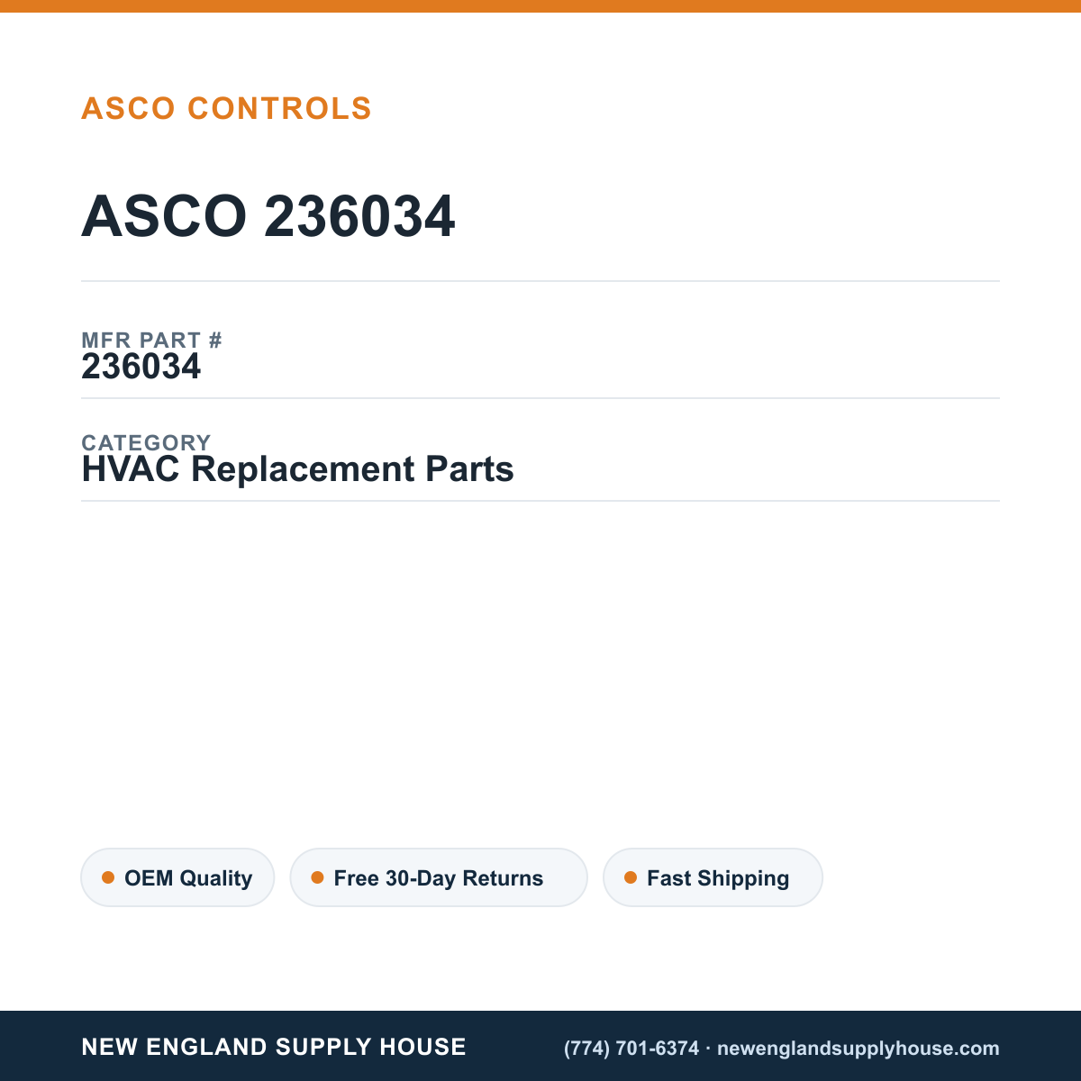 ASCO 236034 — New England Supply House spec card [NESH-SPEC-CARD-V2]