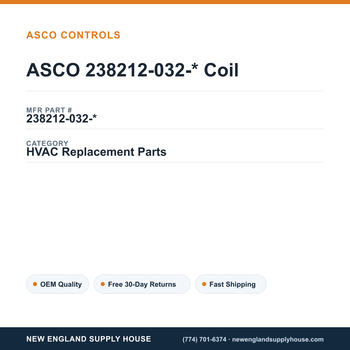 ASCO 238212-032-* Coil — New England Supply House spec card [NESH-SPEC-CARD-V2]
