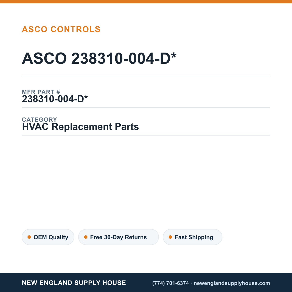 ASCO 238310-004-D* — New England Supply House spec card [NESH-SPEC-CARD-V2]