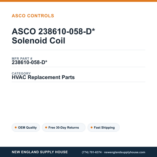 ASCO 238610-058-D* Solenoid Coil — New England Supply House spec card [NESH-SPEC-CARD-V2]