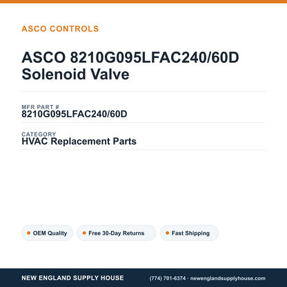 ASCO 8210G095LFAC240/60D Solenoid Valve — New England Supply House spec card [NESH-SPEC-CARD-V2]