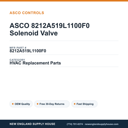 ASCO 8212A519L1100F0 Solenoid Valve — New England Supply House spec card [NESH-SPEC-CARD-V2]