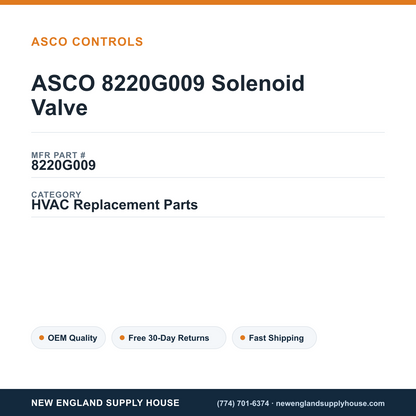 ASCO 8220G009 Solenoid Valve — New England Supply House spec card [NESH-SPEC-CARD-V2]
