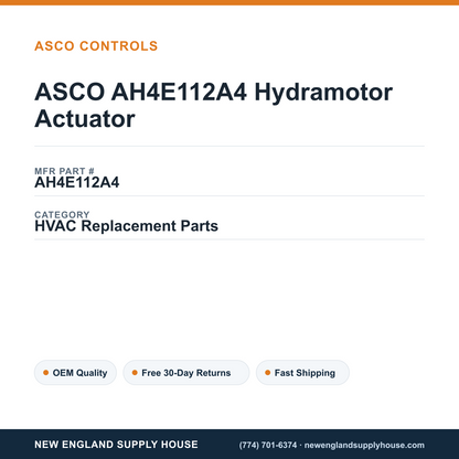 ASCO AH4E112A4 Hydramotor Actuator — New England Supply House spec card [NESH-SPEC-CARD-V2]