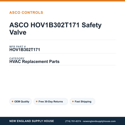 ASCO HOV1B302T171 Safety Valve — New England Supply House spec card [NESH-SPEC-CARD-V2]