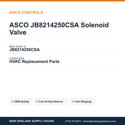 ASCO JB8214250CSA Solenoid Valve — New England Supply House spec card [NESH-SPEC-CARD-V2]