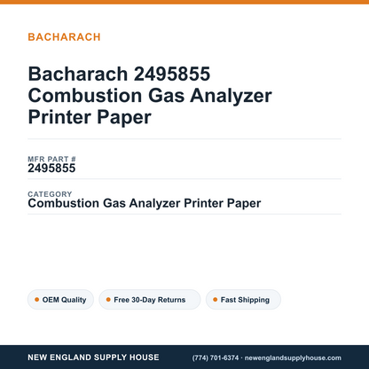 Bacharach 2495855 Combustion Gas Analyzer Printer Paper — New England Supply House spec card [NESH-SPEC-CARD-V2]