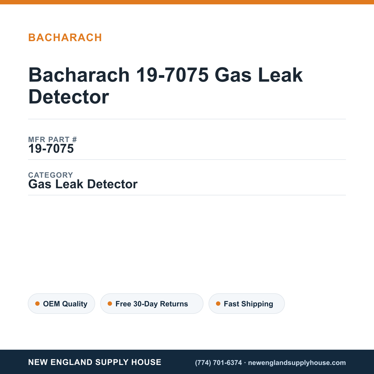 Bacharach 19-7075 Gas Leak Detector — New England Supply House spec card [NESH-SPEC-CARD-V2]
