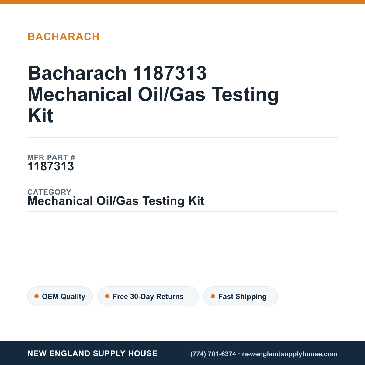 Bacharach 1187313 Mechanical Oil/Gas Testing Kit — New England Supply House spec card [NESH-SPEC-CARD-V2]