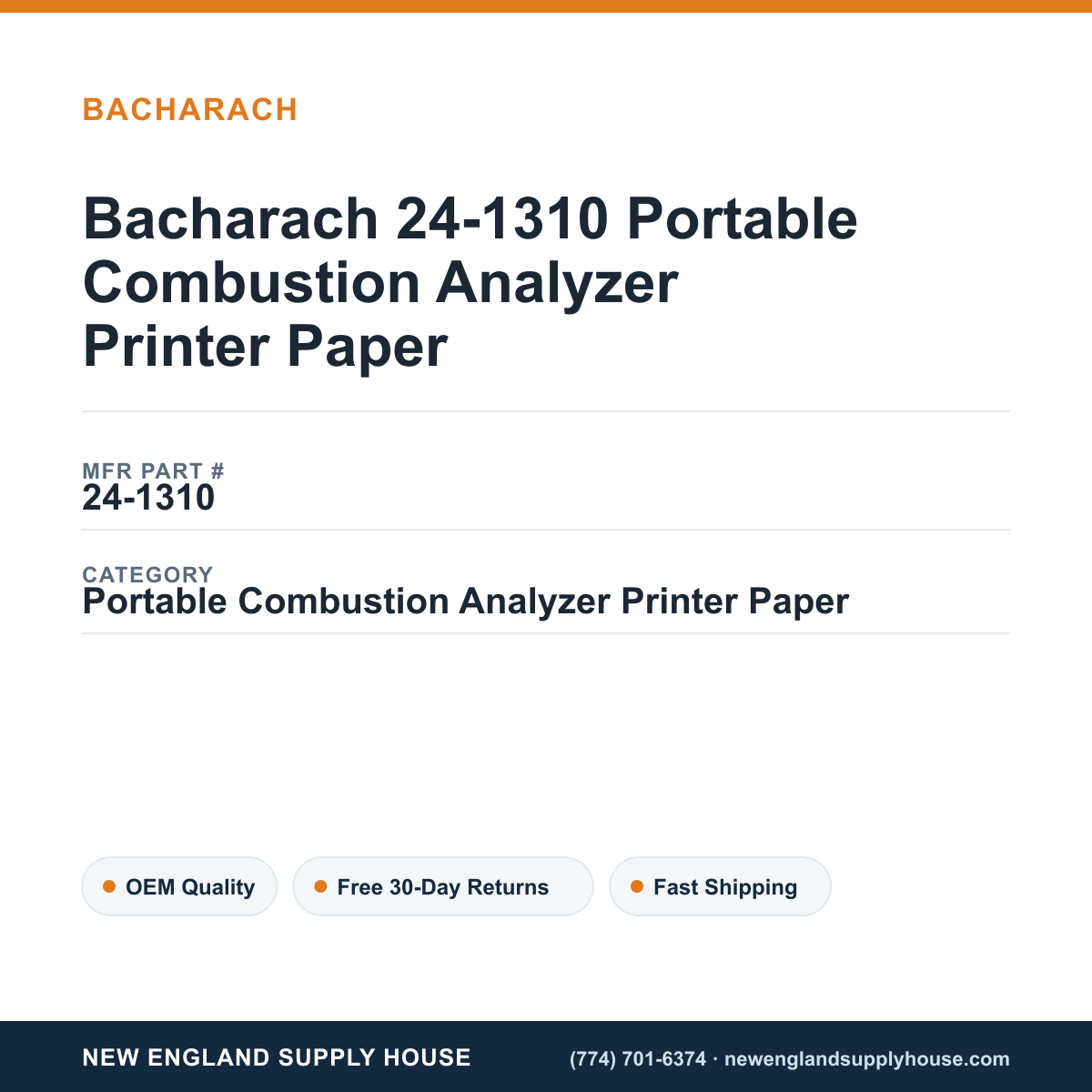 Bacharach 24-1310 Portable Combustion Analyzer Printer Paper — New England Supply House spec card [NESH-SPEC-CARD-V2]