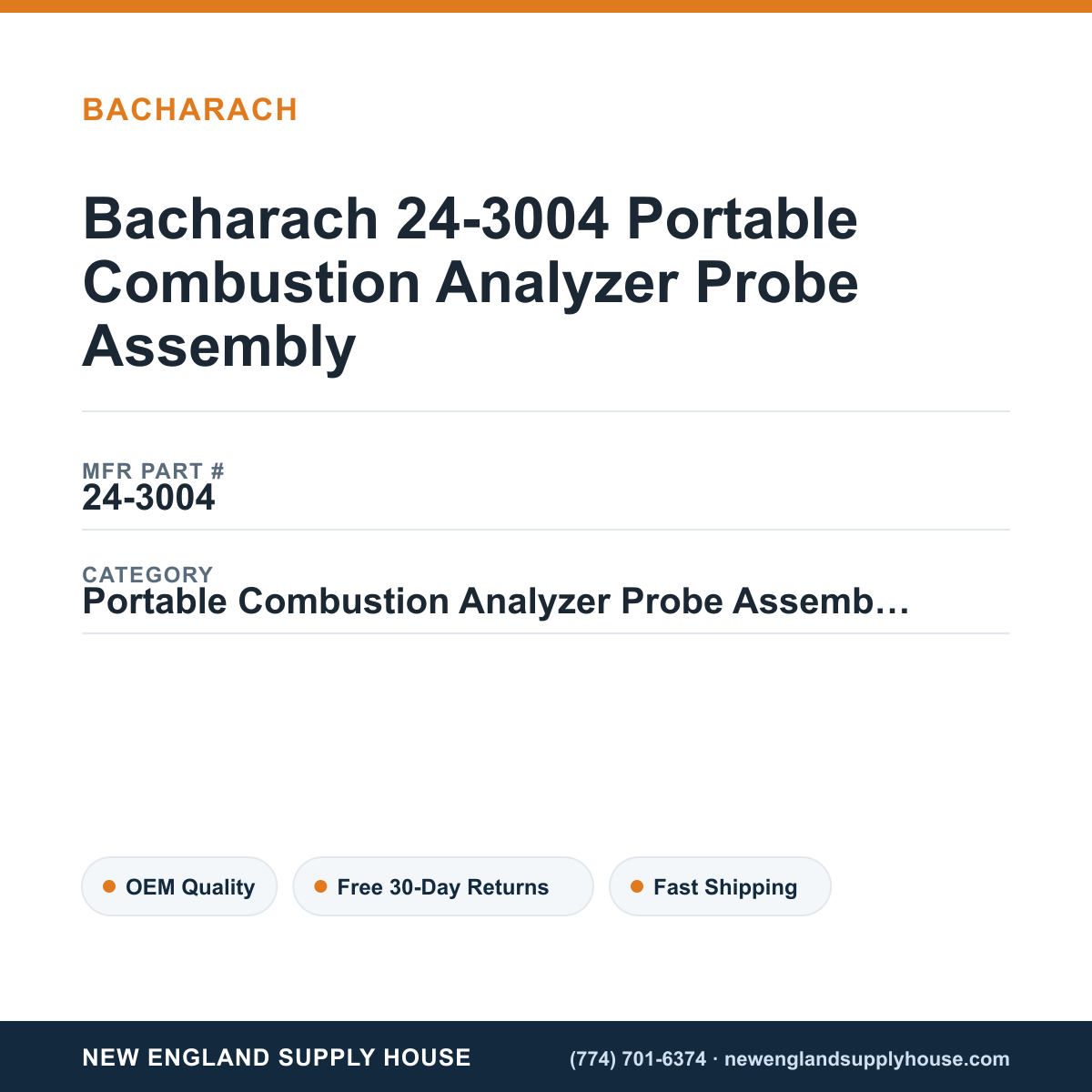 Bacharach 24-3004 Portable Combustion Analyzer Probe Assembly — New England Supply House spec card [NESH-SPEC-CARD-V2]