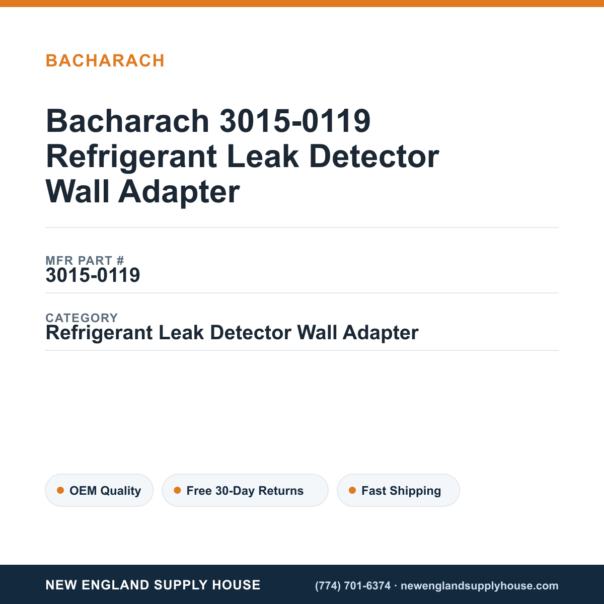 Bacharach 3015-0119 Refrigerant Leak Detector Wall Adapter — New England Supply House spec card [NESH-SPEC-CARD-V2]