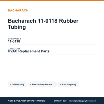 Bacharach 11-0118 Rubber Tubing — New England Supply House spec card [NESH-SPEC-CARD-V2]