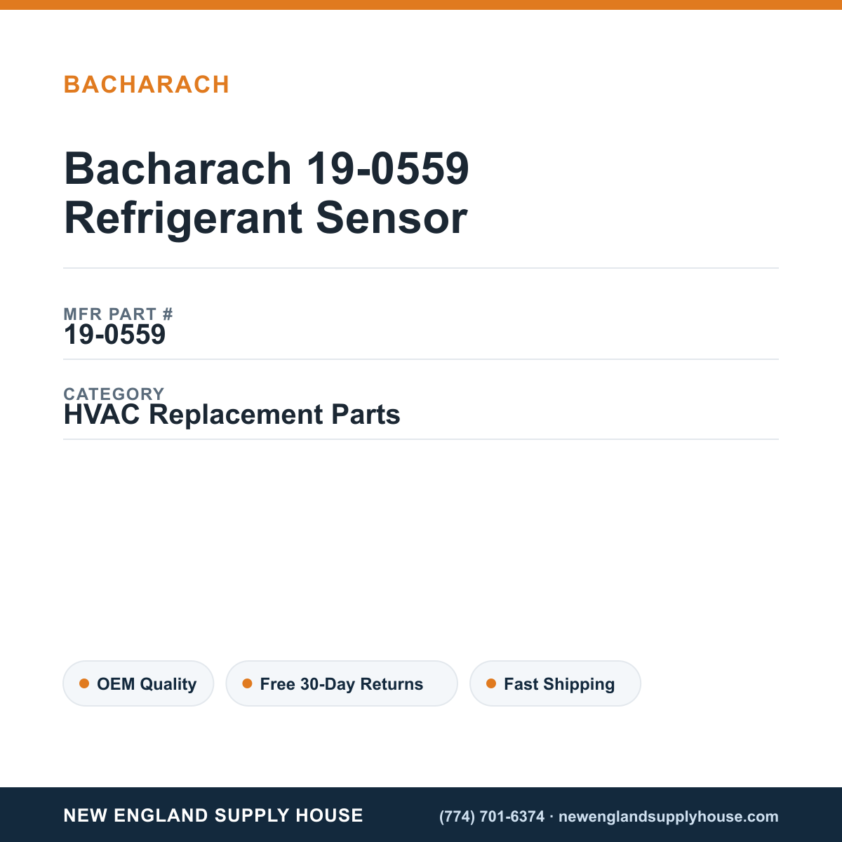 Bacharach 19-0559 Refrigerant Sensor — New England Supply House spec card [NESH-SPEC-CARD-V2]