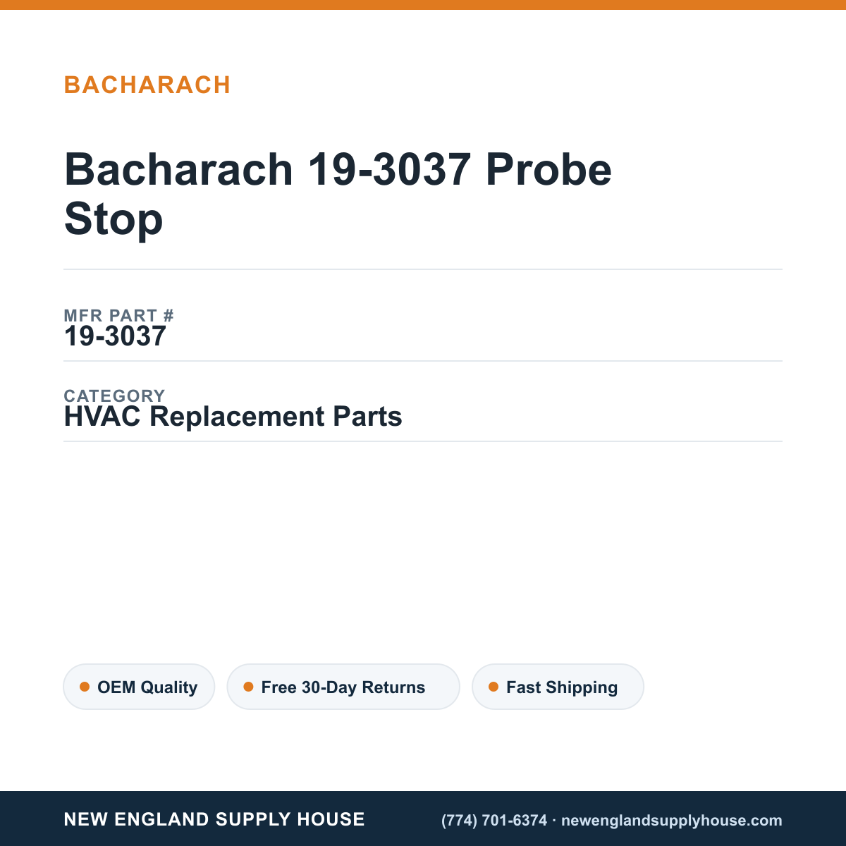 Bacharach 19-3037 Probe Stop — New England Supply House spec card [NESH-SPEC-CARD-V2]