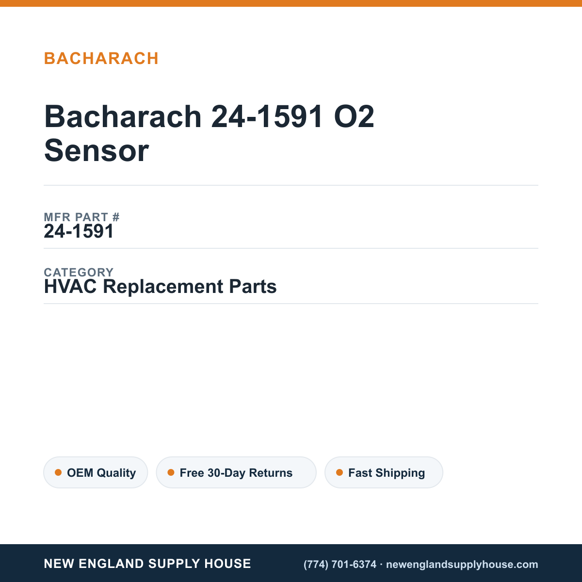 Bacharach 24-1591 O2 Sensor — New England Supply House spec card [NESH-SPEC-CARD-V2]