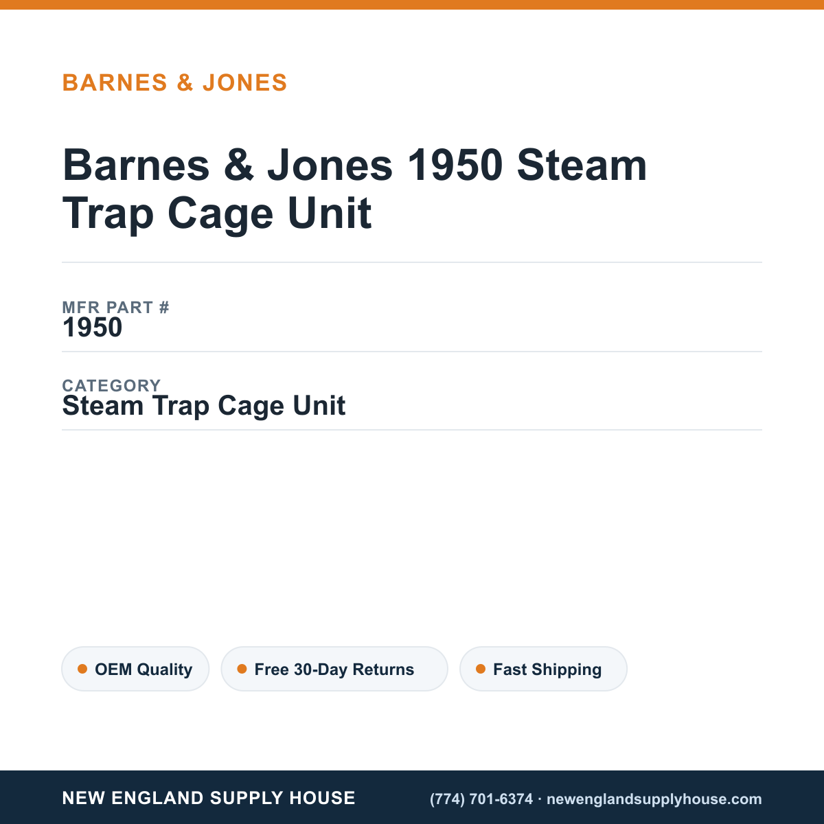 Barnes & Jones 1950 Steam Trap Cage Unit — New England Supply House spec card [NESH-SPEC-CARD-V2]
