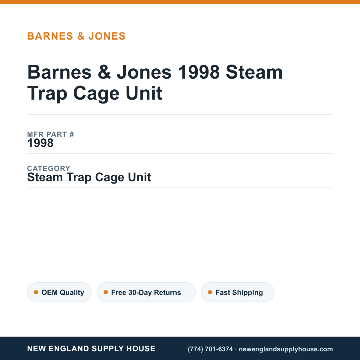 Barnes & Jones 1998 Steam Trap Cage Unit — New England Supply House spec card [NESH-SPEC-CARD-V2]