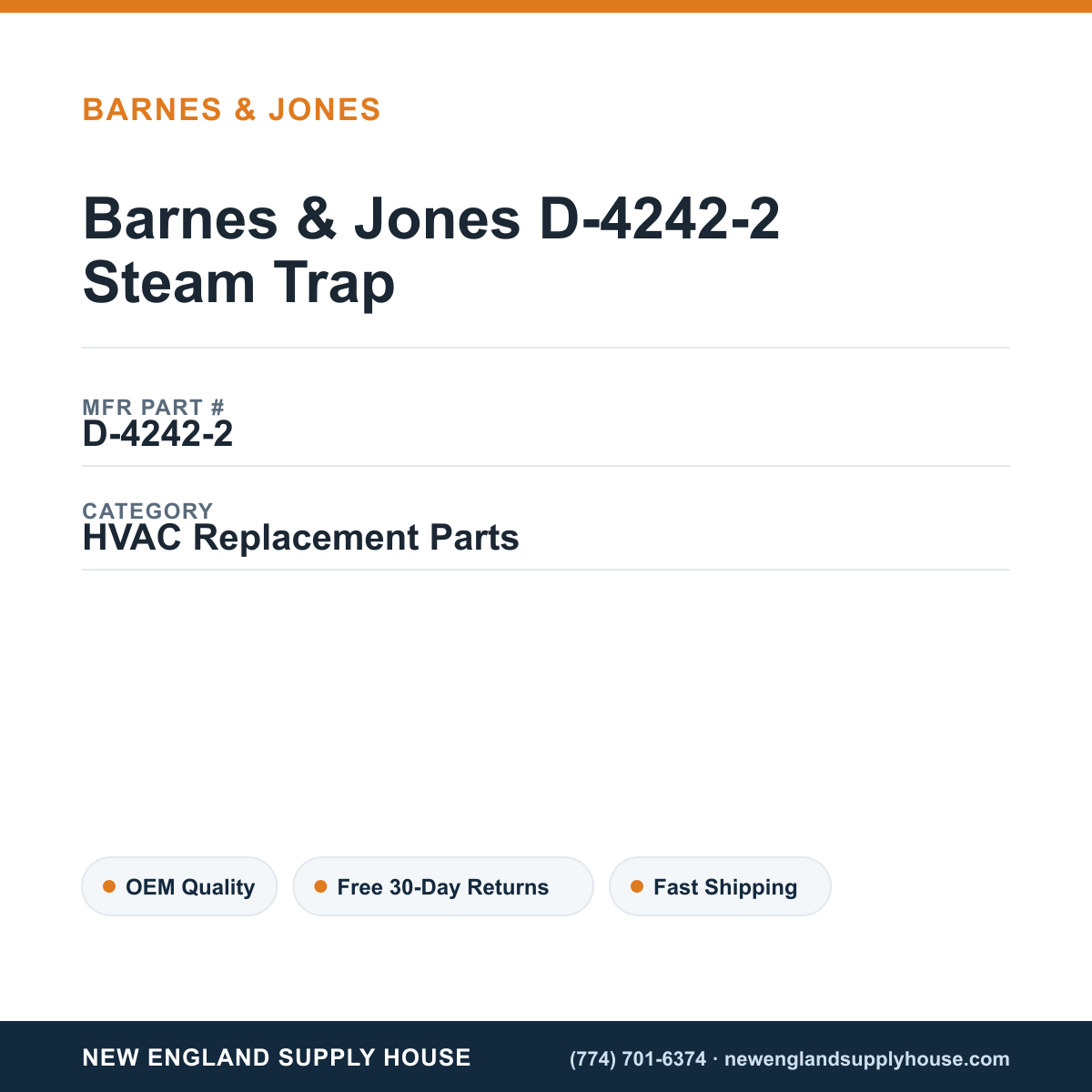 Barnes & Jones D-4242-2 Steam Trap — New England Supply House spec card [NESH-SPEC-CARD-V2]
