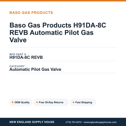 Baso Gas Products H91DA-8C REVB Automatic Pilot Gas Valve — New England Supply House spec card [NESH-SPEC-CARD-V2]