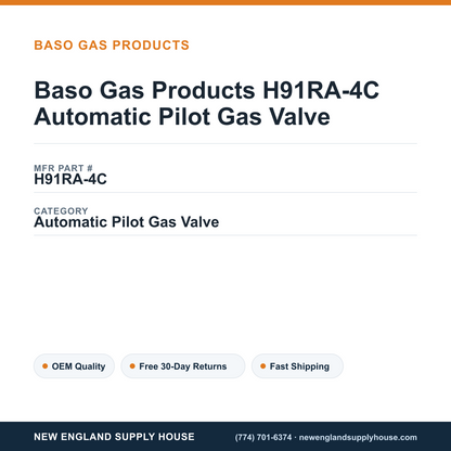 Baso Gas Products H91RA-4C Automatic Pilot Gas Valve — New England Supply House spec card [NESH-SPEC-CARD-V2]