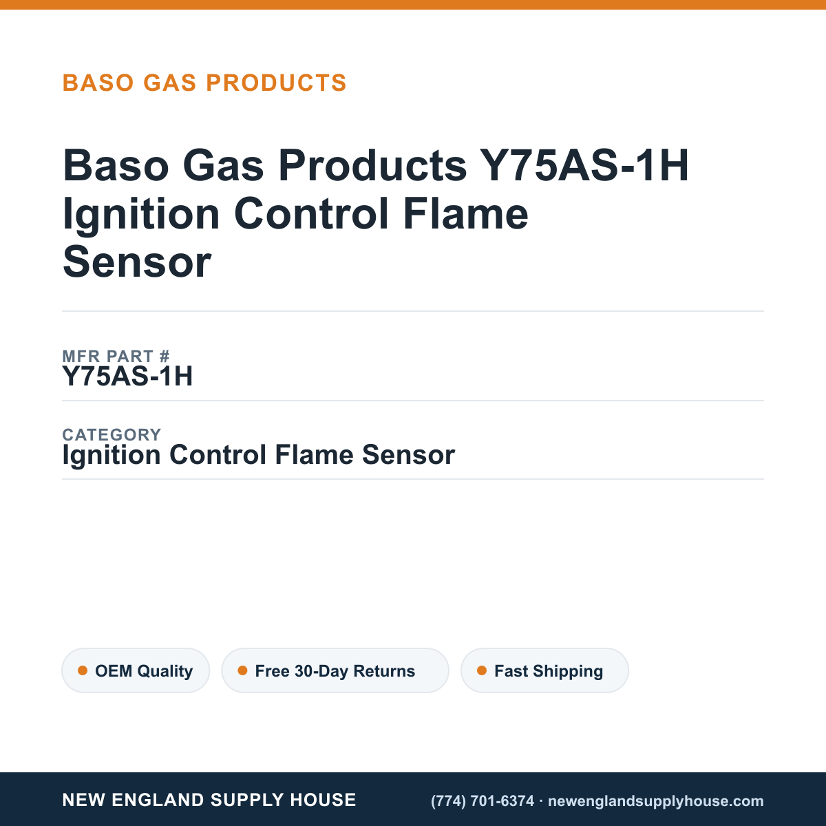 Baso Gas Products Y75AS-1H Ignition Control Flame Sensor — New England Supply House spec card [NESH-SPEC-CARD-V2]