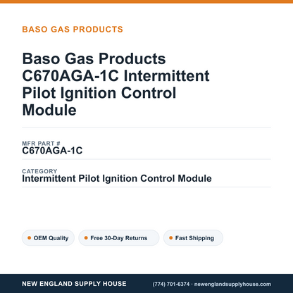 Baso Gas Products C670AGA-1C Intermittent Pilot Ignition Control Module — New England Supply House spec card [NESH-SPEC-CARD-V2]