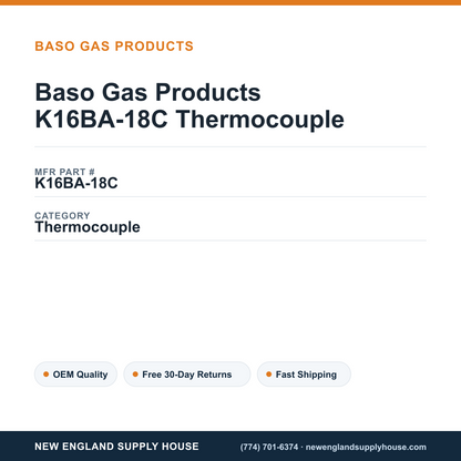 Baso Gas Products K16BA-18C Thermocouple — New England Supply House spec card [NESH-SPEC-CARD-V2]