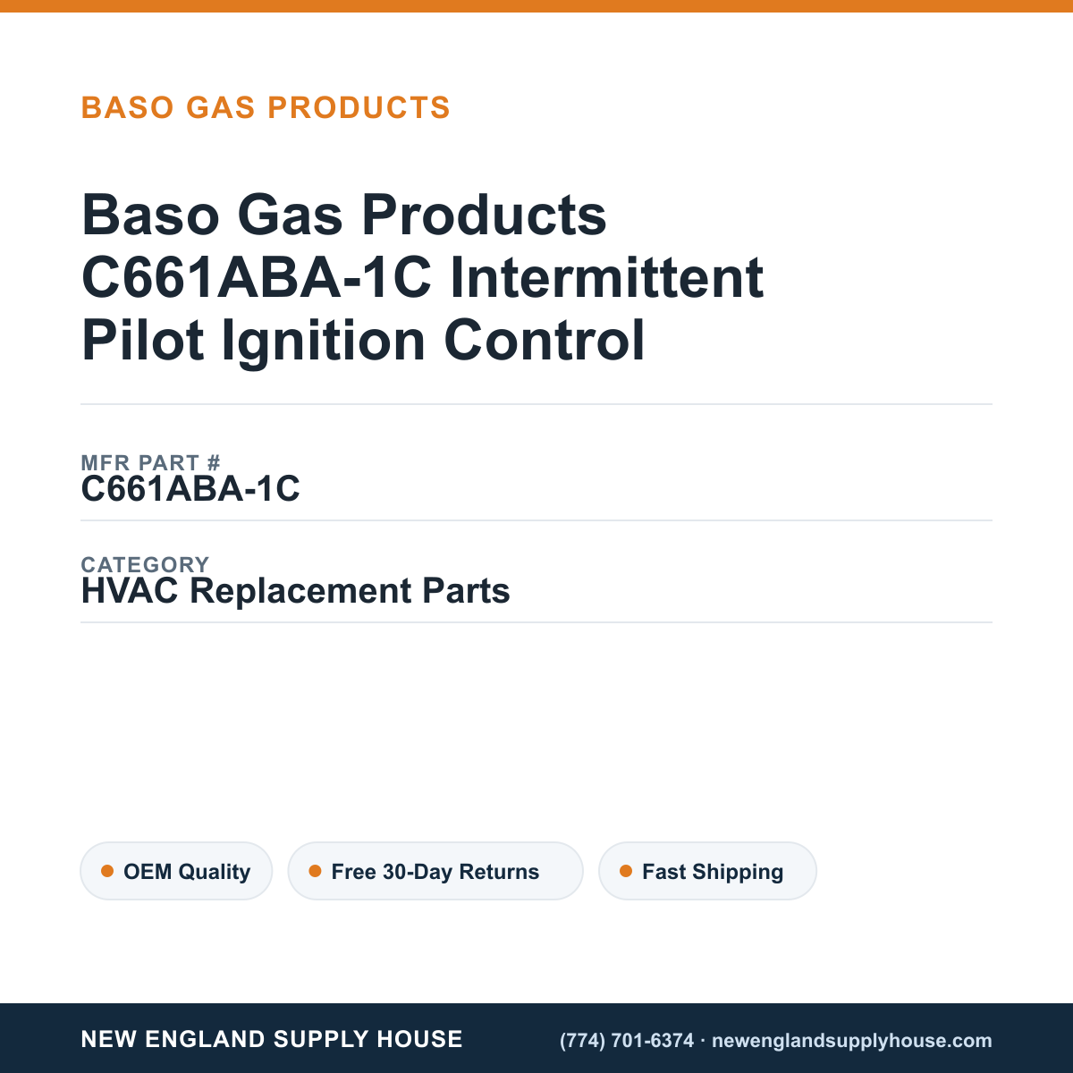 Baso Gas Products C661ABA-1C Intermittent Pilot Ignition Control — New England Supply House spec card [NESH-SPEC-CARD-V2]