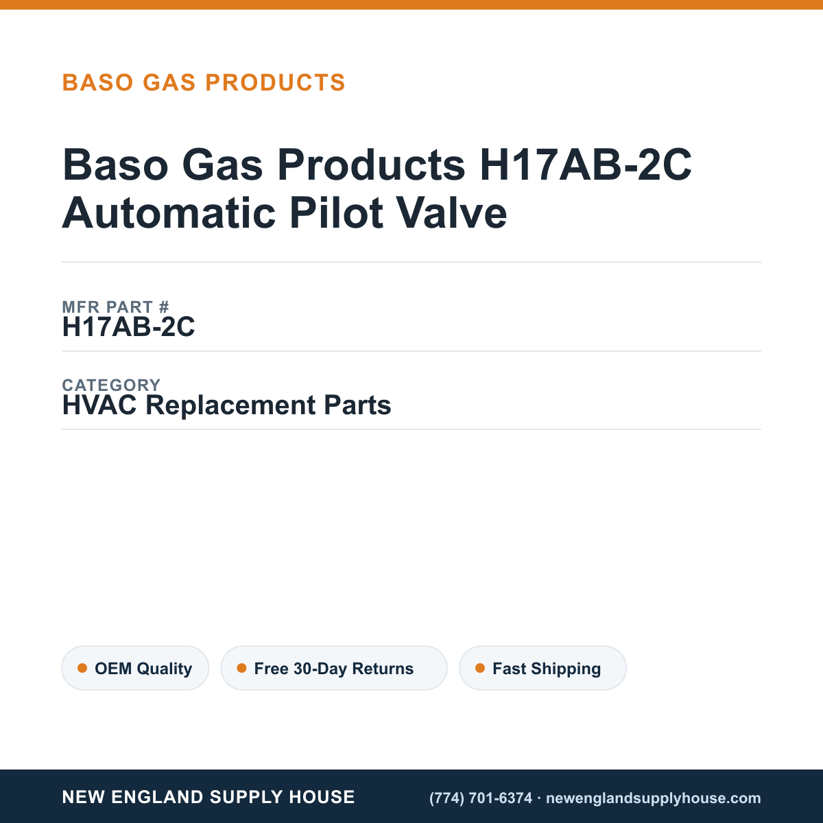 Baso Gas Products H17AB-2C Automatic Pilot Valve — New England Supply House spec card [NESH-SPEC-CARD-V2]
