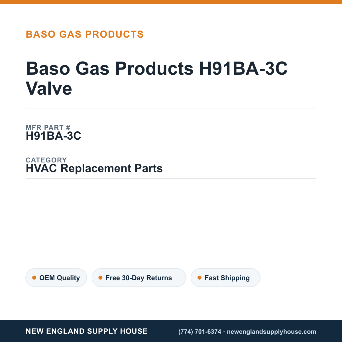 Baso Gas Products H91BA-3C Valve — New England Supply House spec card [NESH-SPEC-CARD-V2]
