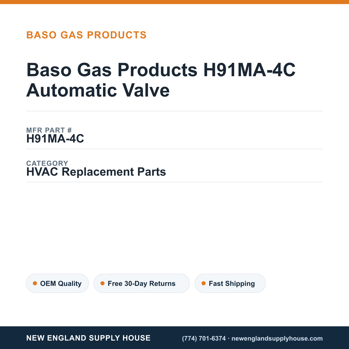 Baso Gas Products H91MA-4C Automatic Valve — New England Supply House spec card [NESH-SPEC-CARD-V2]