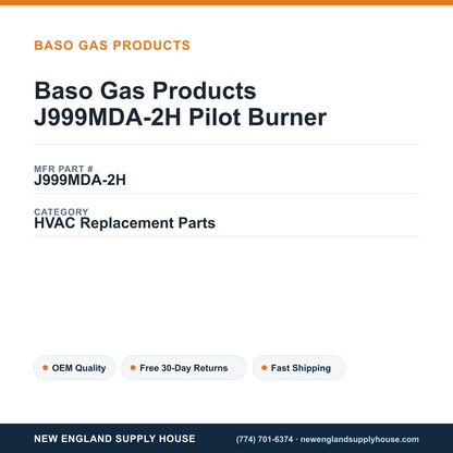 Baso Gas Products J999MDA-2H Pilot Burner — New England Supply House spec card [NESH-SPEC-CARD-V2]