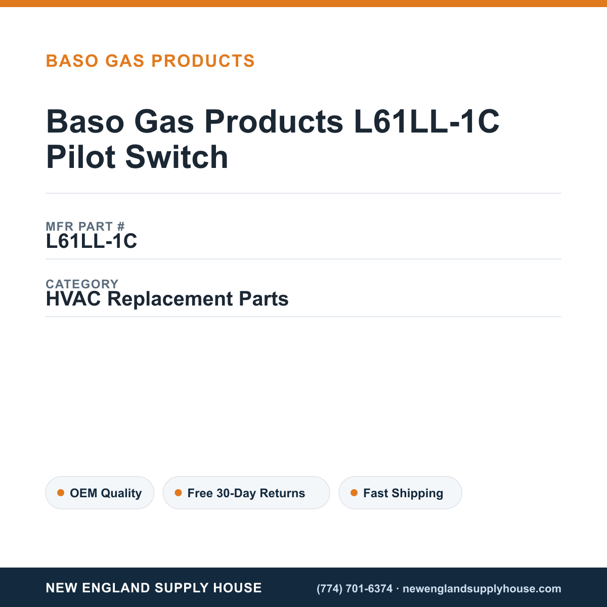 Baso Gas Products L61LL-1C Pilot Switch — New England Supply House spec card [NESH-SPEC-CARD-V2]