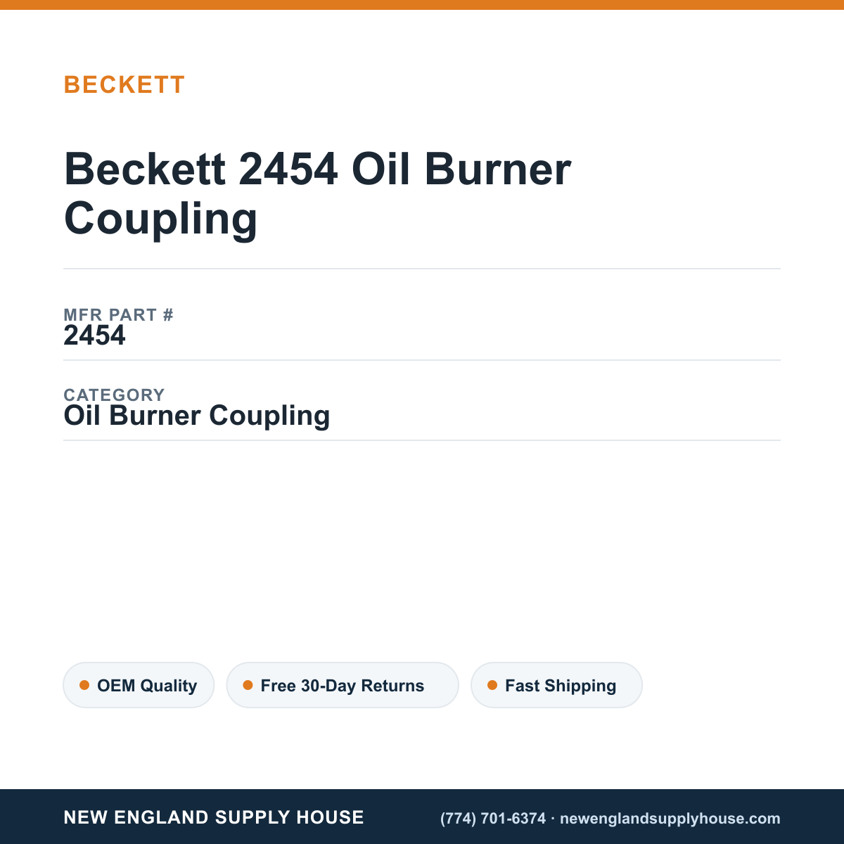 Beckett 2454 Oil Burner Coupling — New England Supply House spec card [NESH-SPEC-CARD-V2]