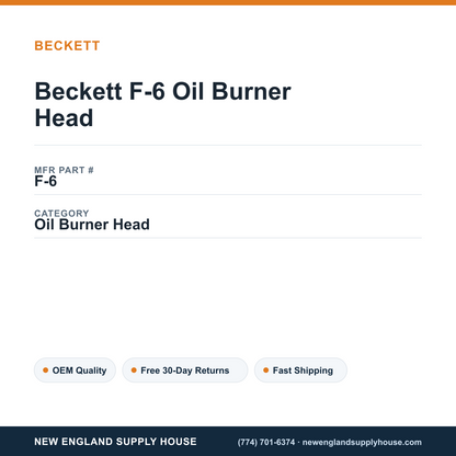 Beckett F-6 Oil Burner Head — New England Supply House spec card [NESH-SPEC-CARD-V2]