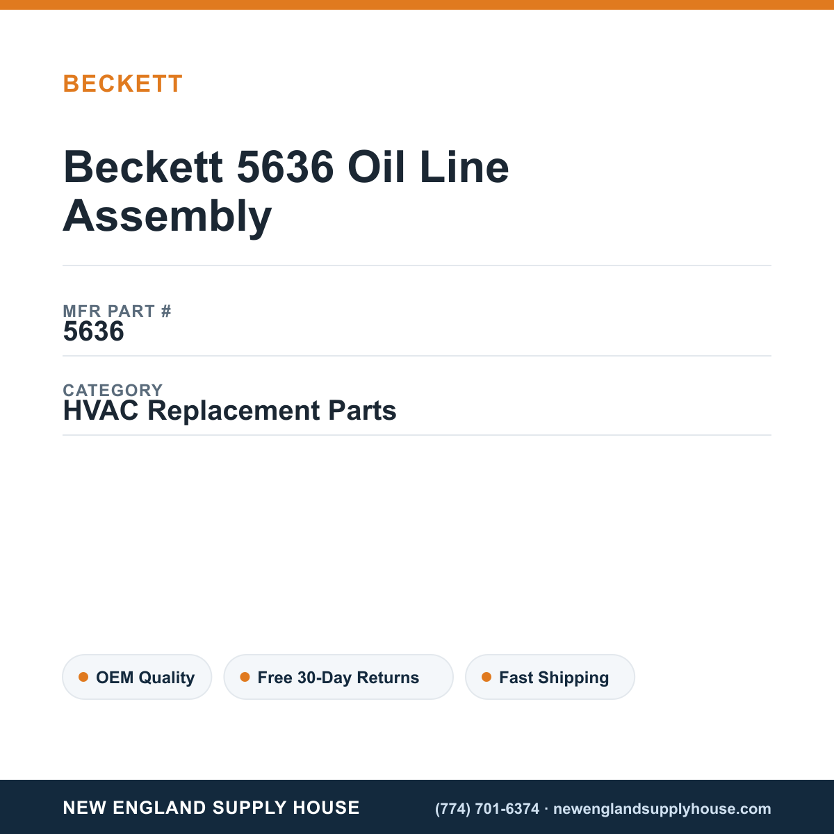 Beckett 5636 Oil Line Assembly — New England Supply House spec card [NESH-SPEC-CARD-V2]