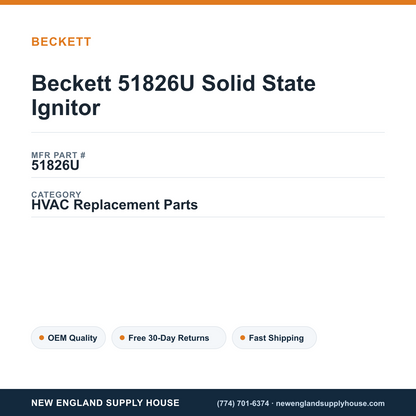 Beckett 51826U Solid State Ignitor — New England Supply House spec card [NESH-SPEC-CARD-V2]