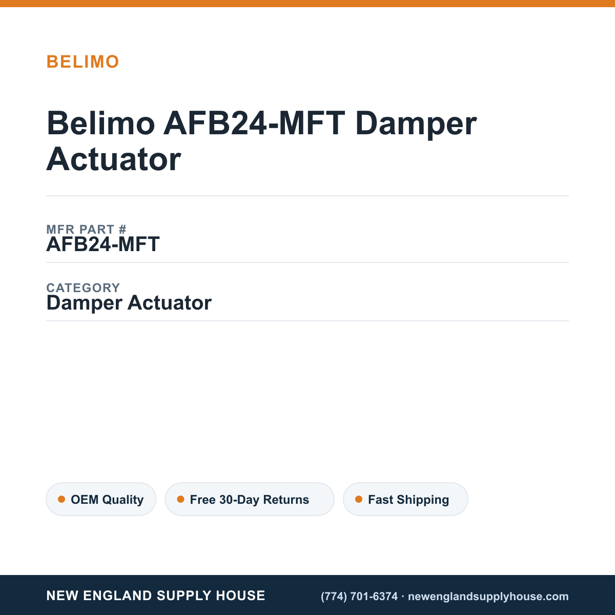 Belimo AFB24-MFT Damper Actuator — New England Supply House spec card [NESH-SPEC-CARD-V2]