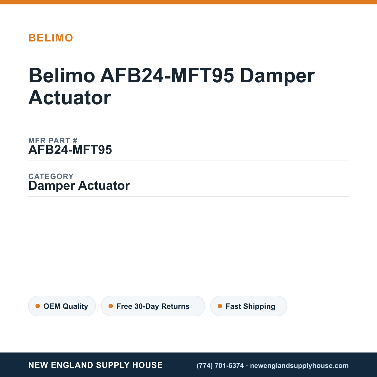 Belimo AFB24-MFT95 Damper Actuator — New England Supply House spec card [NESH-SPEC-CARD-V2]