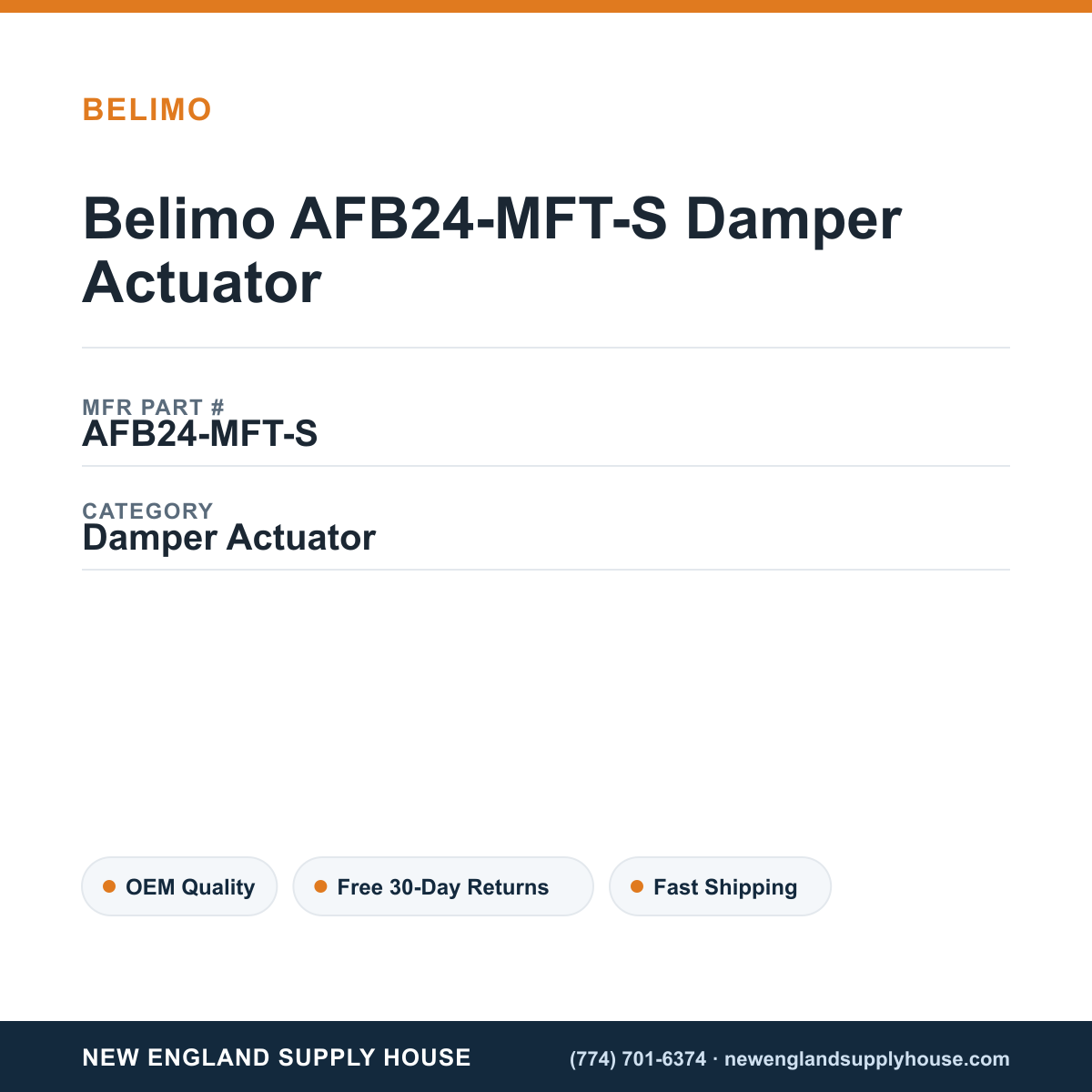 Belimo AFB24-MFT-S Damper Actuator — New England Supply House spec card [NESH-SPEC-CARD-V2]