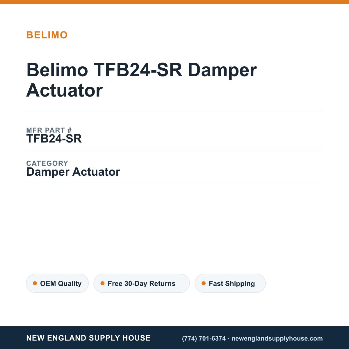 Belimo TFB24-SR Damper Actuator — New England Supply House spec card [NESH-SPEC-CARD-V2]